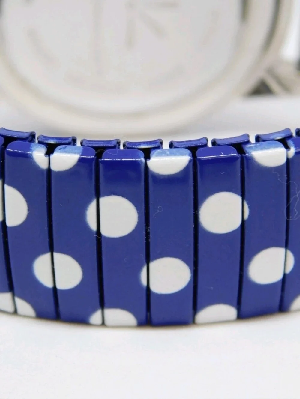 ISAAC MIZRAHI NEW Navy Polka Dot Stretch Band Women's Watch